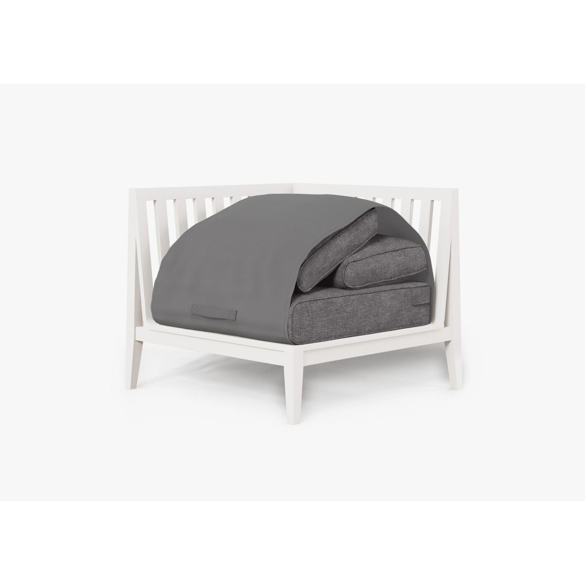 Live Outer 35" White Aluminum Right Corner Outdoor Chair With Dark Pebble Gray Cushion