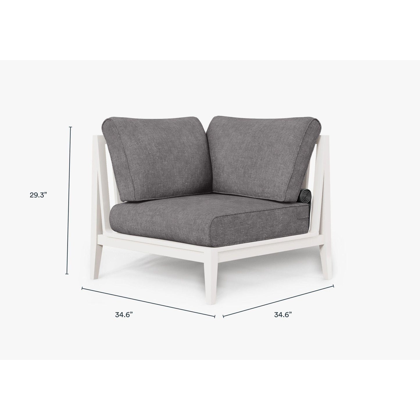 Live Outer 35" White Aluminum Right Corner Outdoor Chair With Dark Pebble Gray Cushion