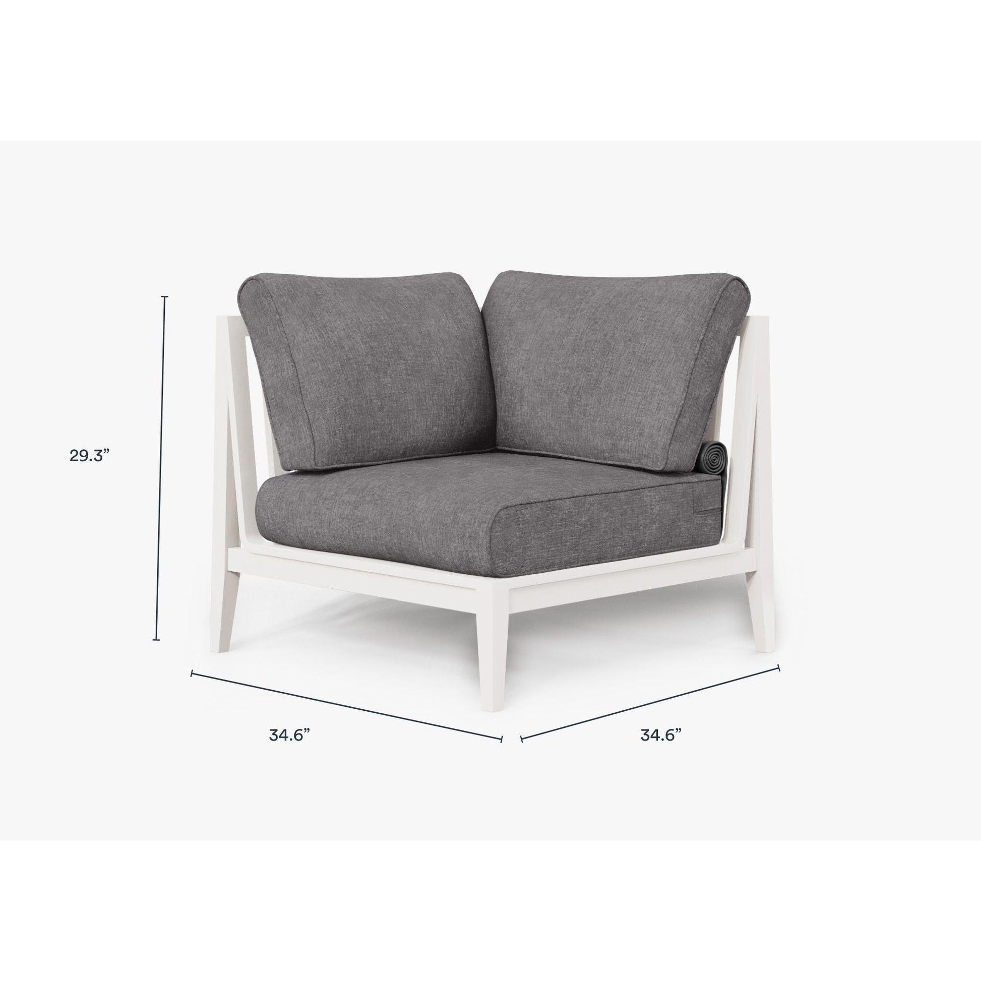 Live Outer 35" White Aluminum Right Corner Outdoor Chair With Dark Pebble Gray Cushion