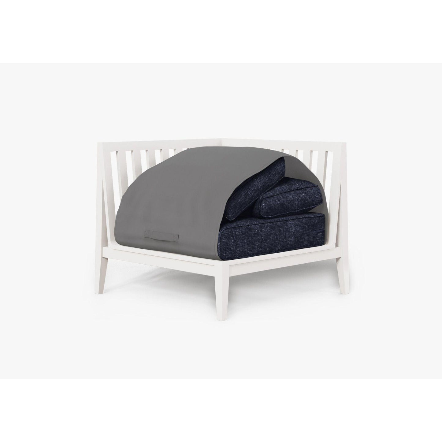 Live Outer 35" White Aluminum Right Corner Outdoor Chair With Deep Sea Navy Cushion