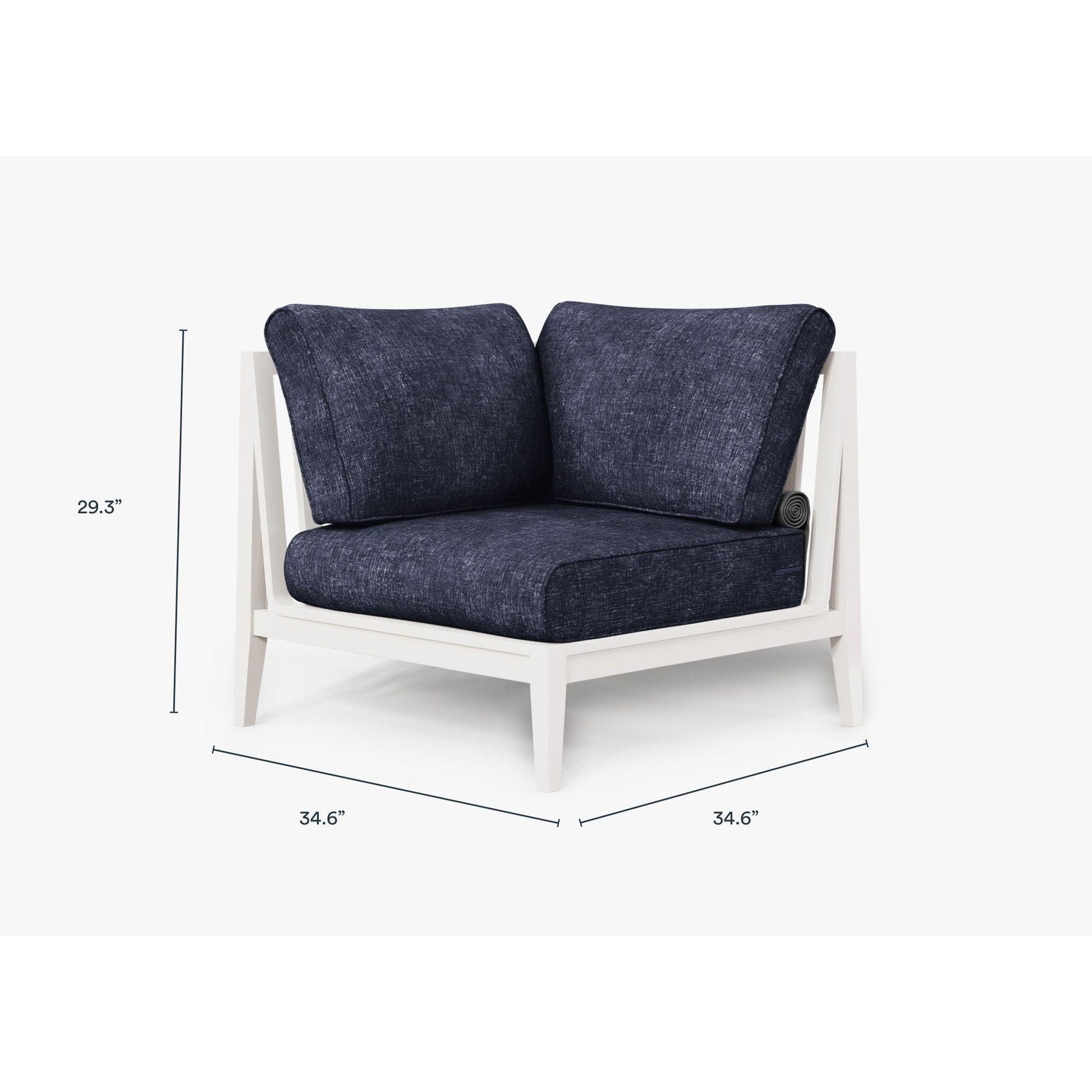 Live Outer 35" White Aluminum Right Corner Outdoor Chair With Deep Sea Navy Cushion