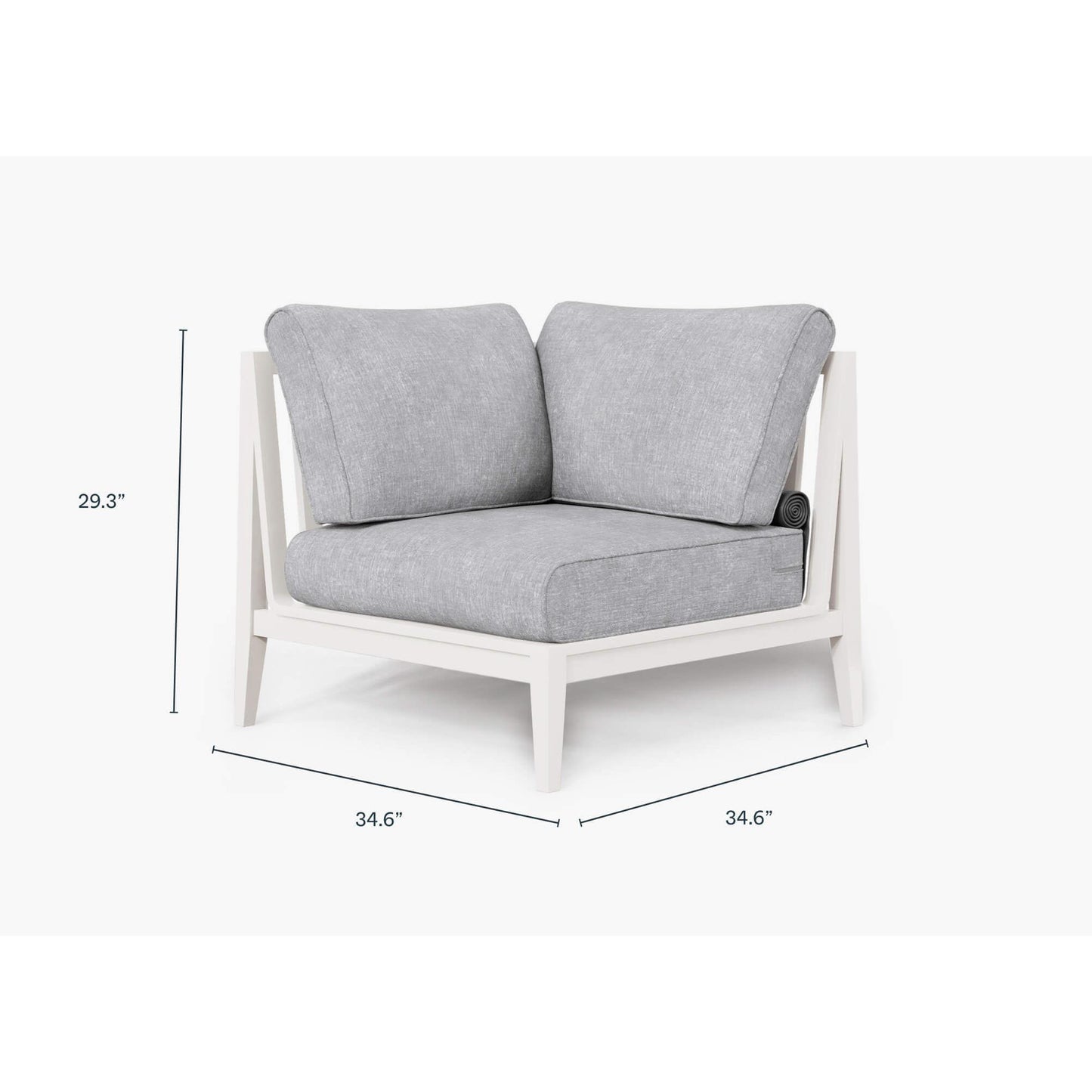 Live Outer 35" White Aluminum Right Corner Outdoor Chair With Pacific Fog Gray Cushion