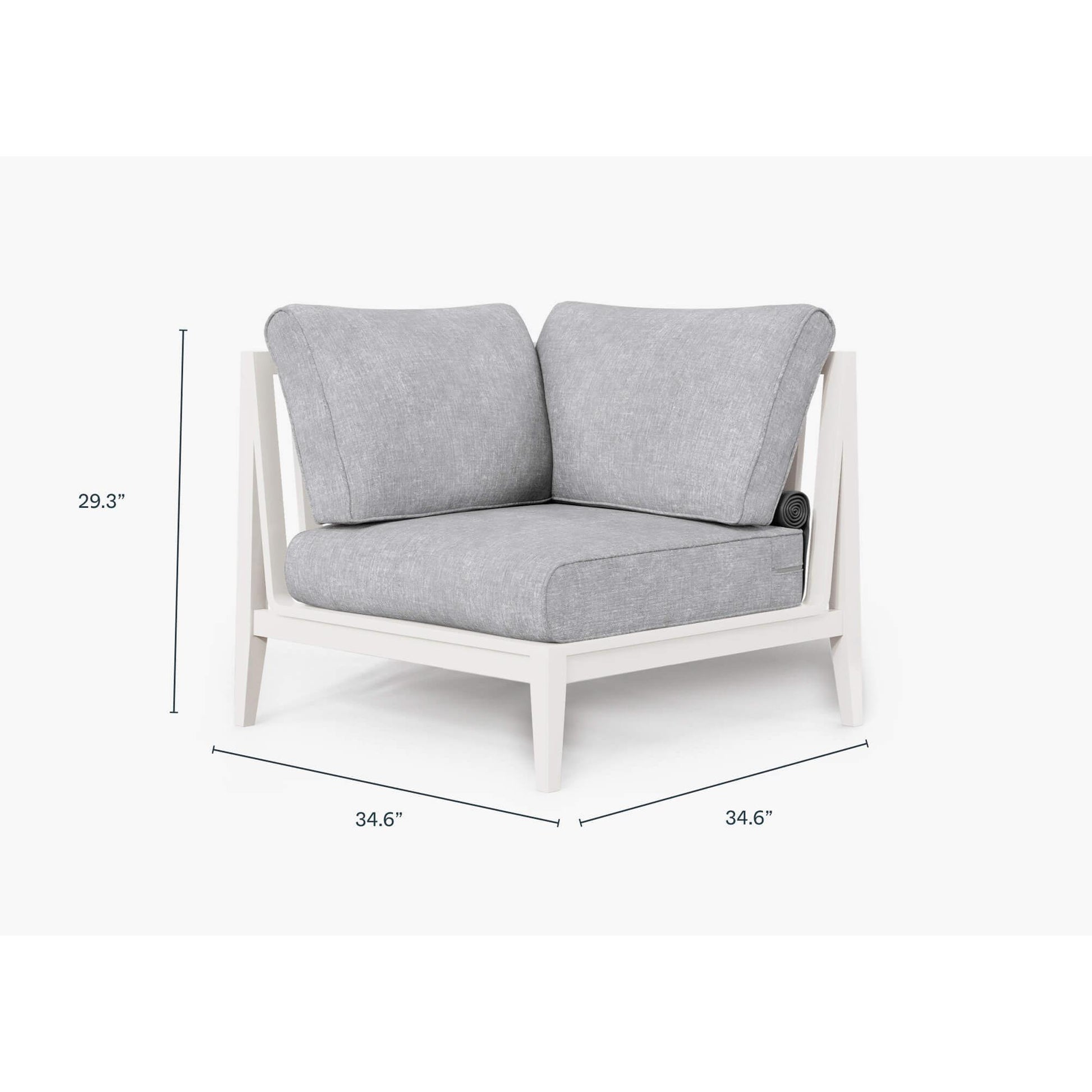 Live Outer 35" White Aluminum Right Corner Outdoor Chair With Pacific Fog Gray Cushion