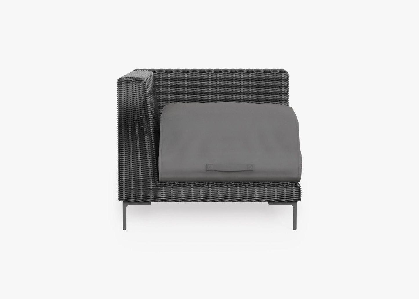 Live Outer 37" Black Wicker Outdoor Left/Right Corner Chair With Dark Pebble Gray Cushion