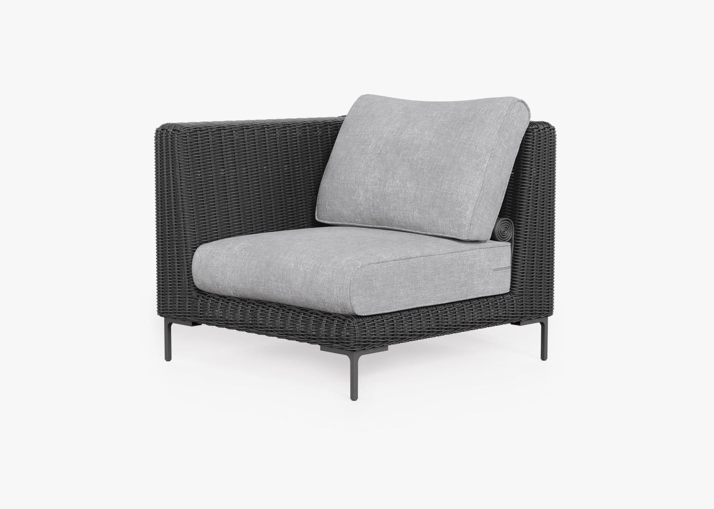 Live Outer 37" Black Wicker Outdoor Left/Right Corner Chair With Pacific Fog Gray Cushion