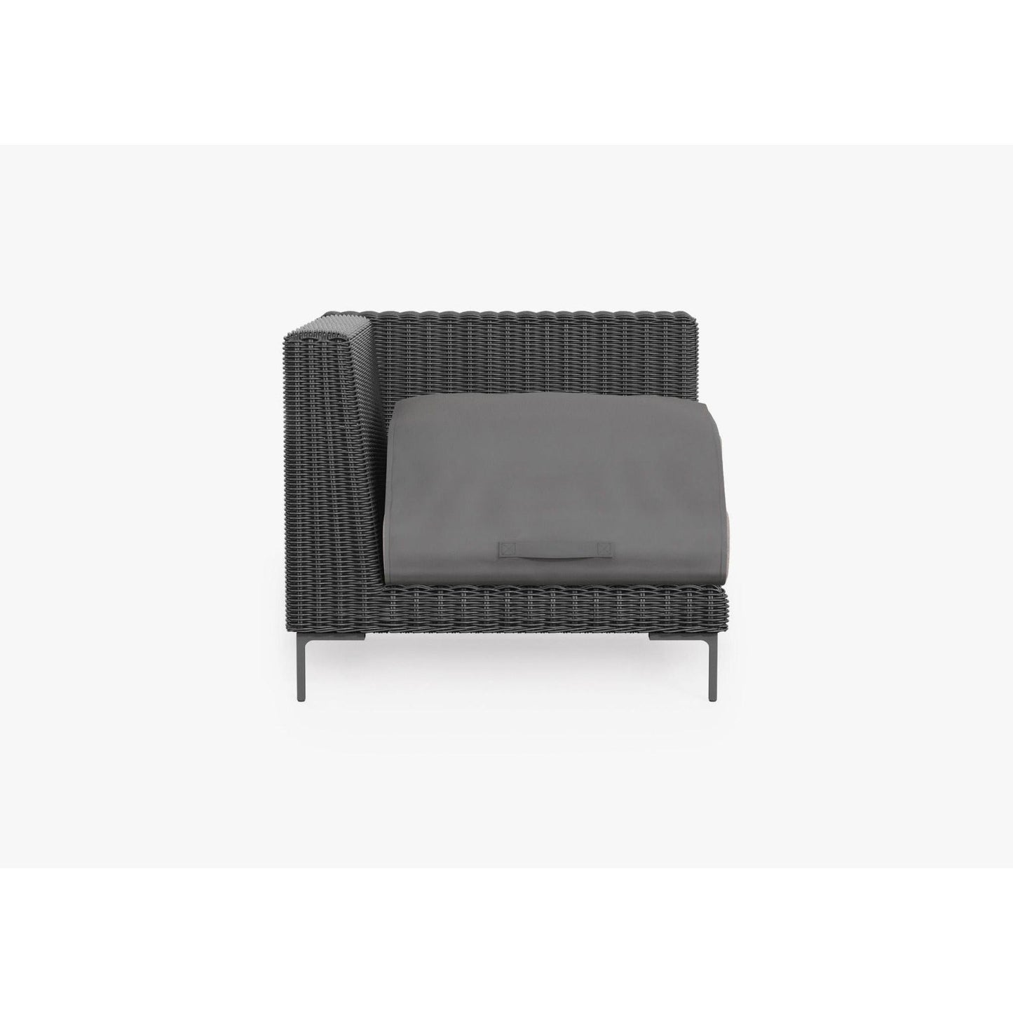 Live Outer 37" Black Wicker Outdoor Left/Right Corner Chair With Sandstone Gray Cushion