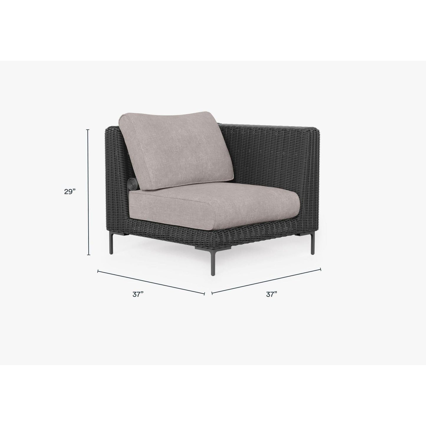 Live Outer 37" Black Wicker Outdoor Left/Right Corner Chair With Sandstone Gray Cushion