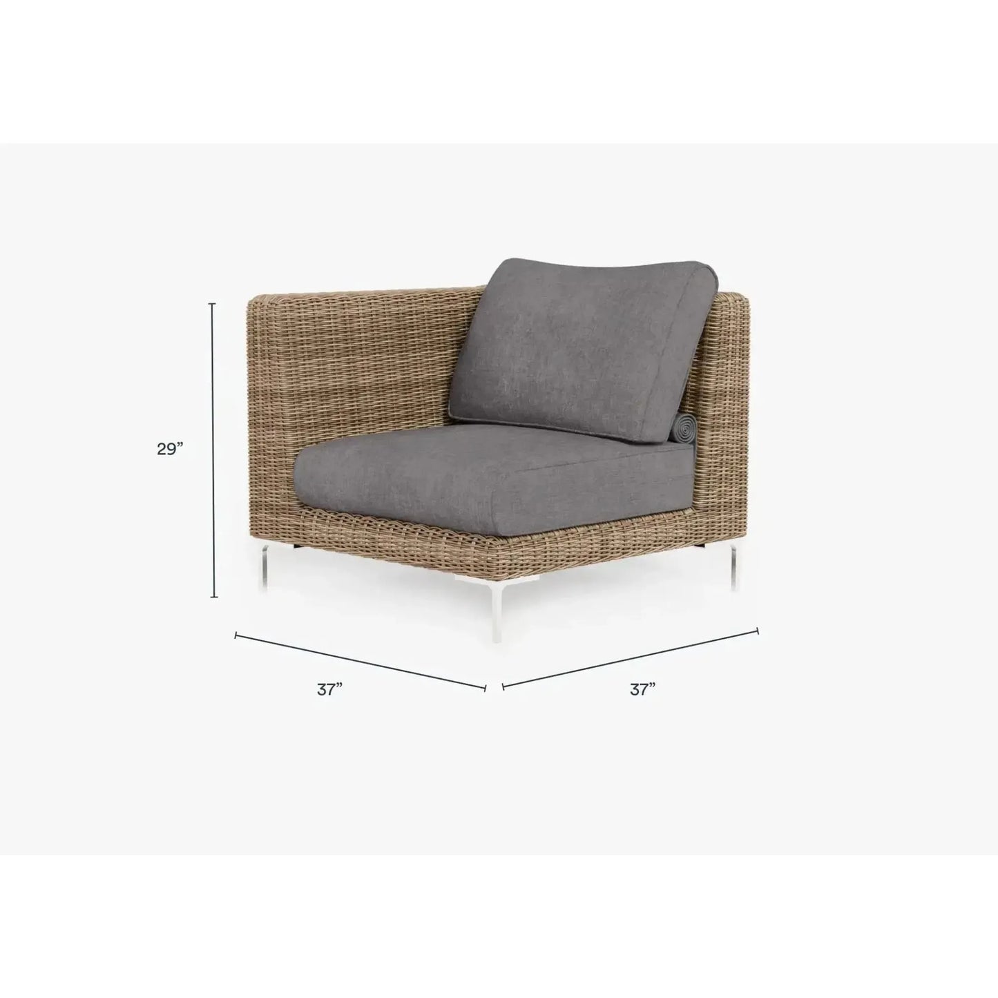 Live Outer 37" Brown Wicker Outdoor Left/Right Corner Chair With Dark Pebble Gray Cushion
