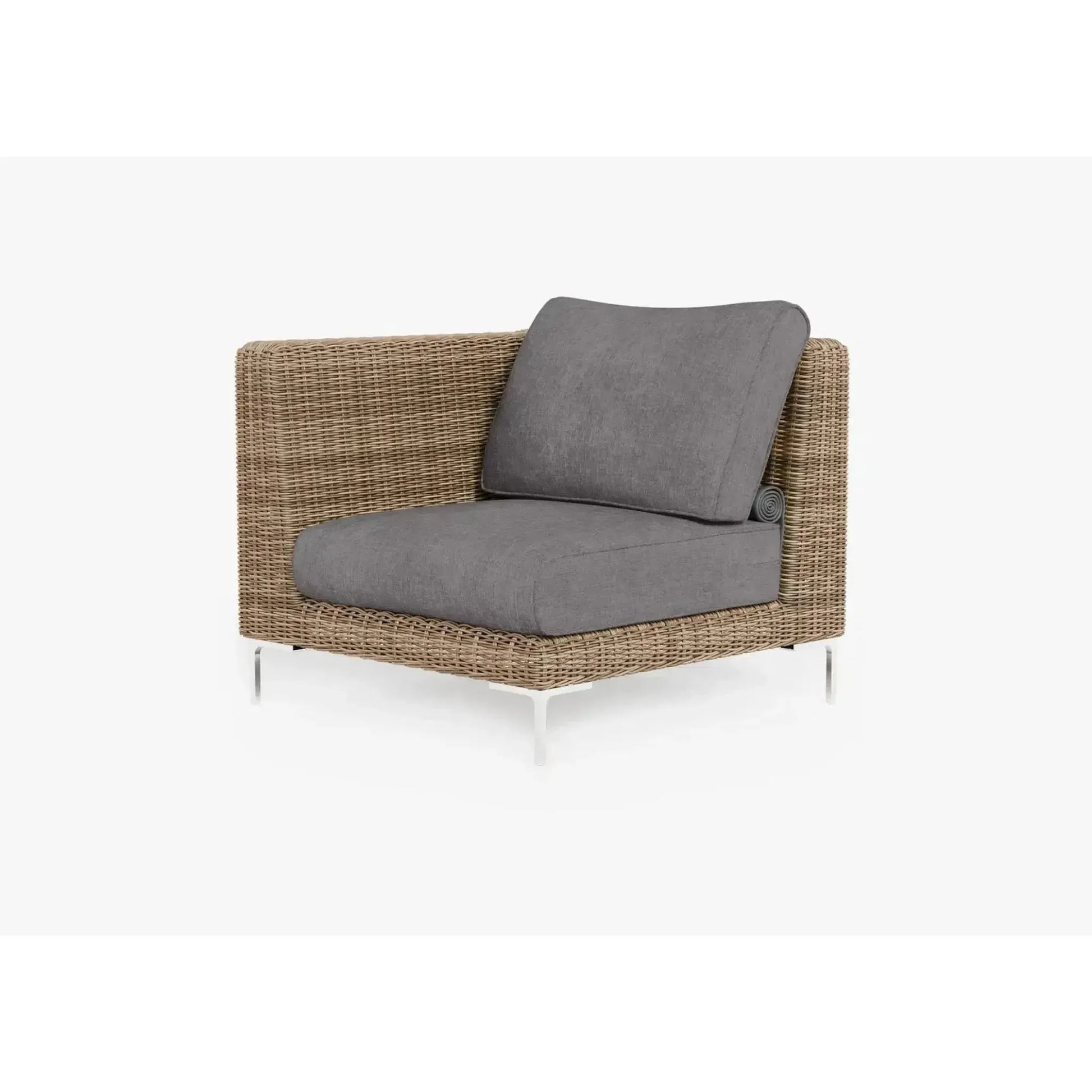 Live Outer 37" Brown Wicker Outdoor Left/Right Corner Chair With Dark Pebble Gray Cushion