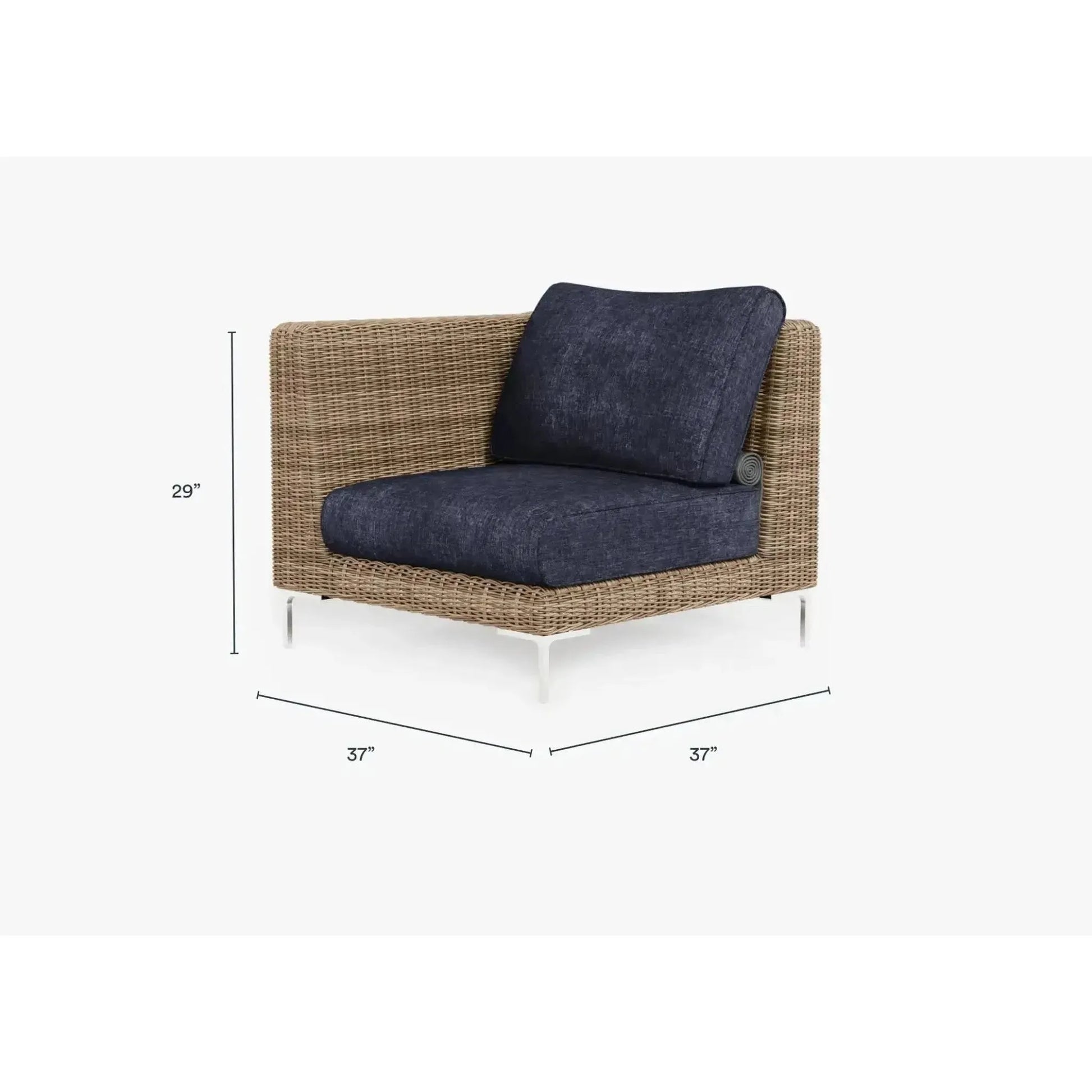 Live Outer 37" Brown Wicker Outdoor Left/Right Corner Chair With Deep Sea Navy Cushion