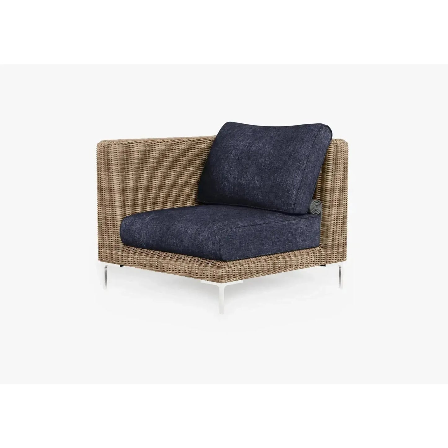 Live Outer 37" Brown Wicker Outdoor Left/Right Corner Chair With Deep Sea Navy Cushion