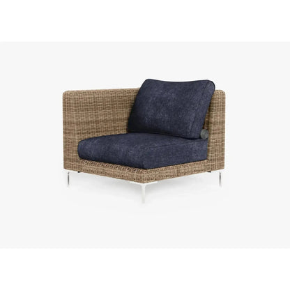 Live Outer 37" Brown Wicker Outdoor Left/Right Corner Chair With Deep Sea Navy Cushion