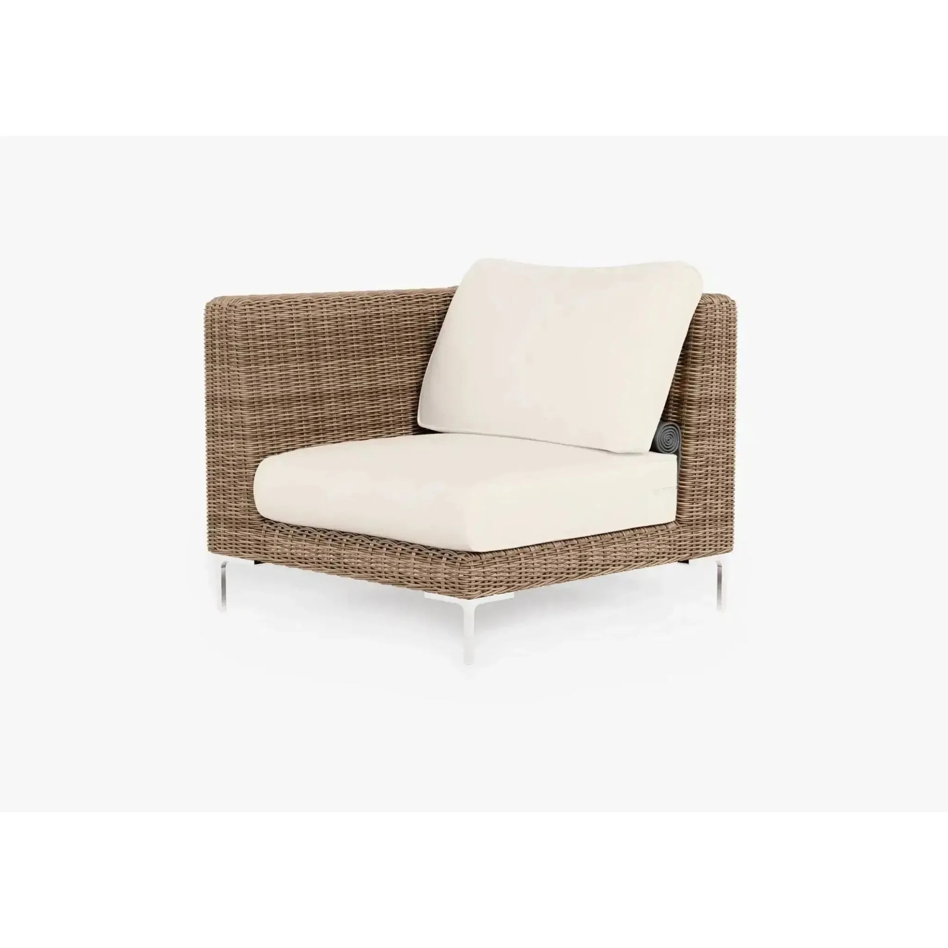 Live Outer 37" Brown Wicker Outdoor Left/Right Corner Chair With Palisades Cream Cushion