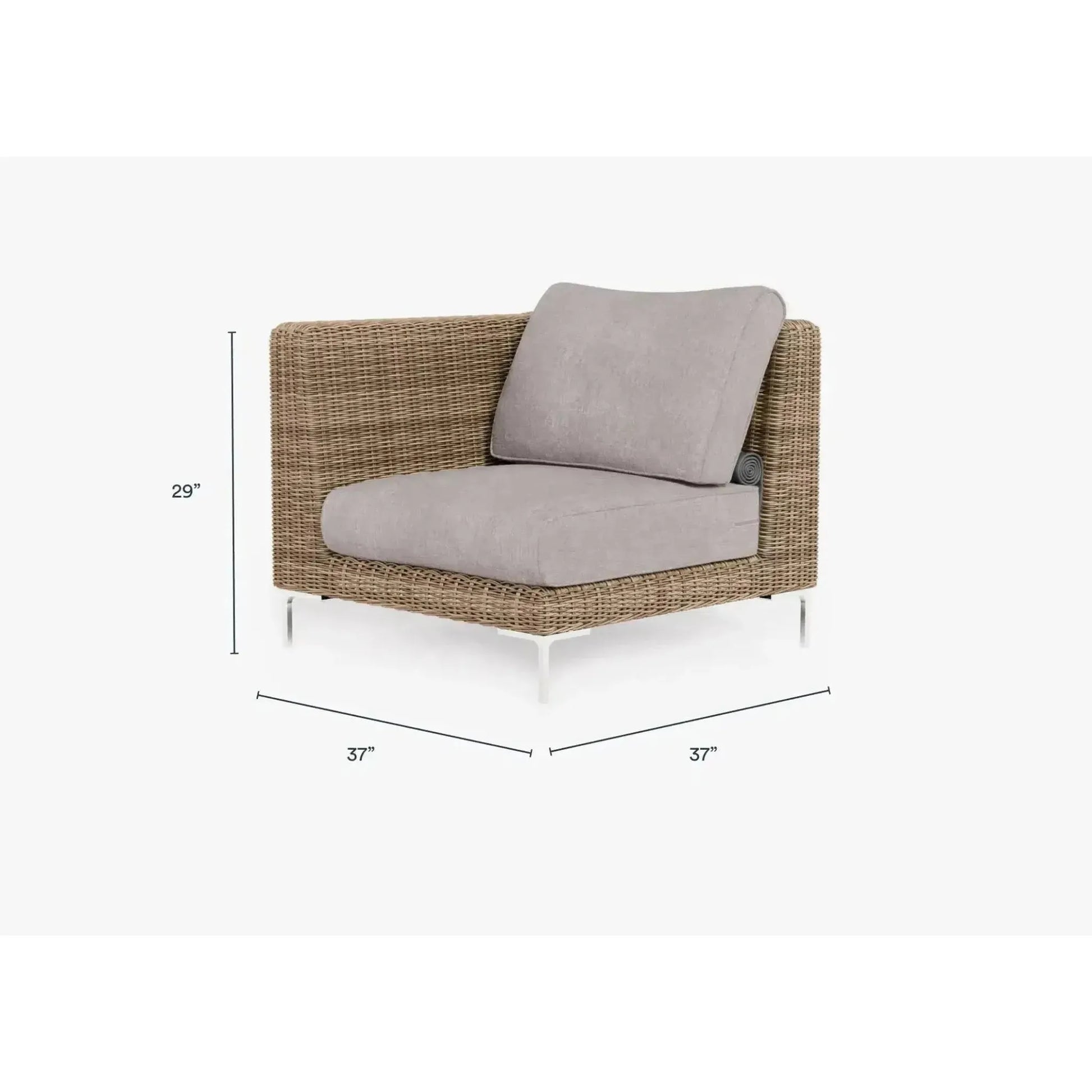Live Outer 37" Brown Wicker Outdoor Left/Right Corner Chair With Sandstone Gray Cushion