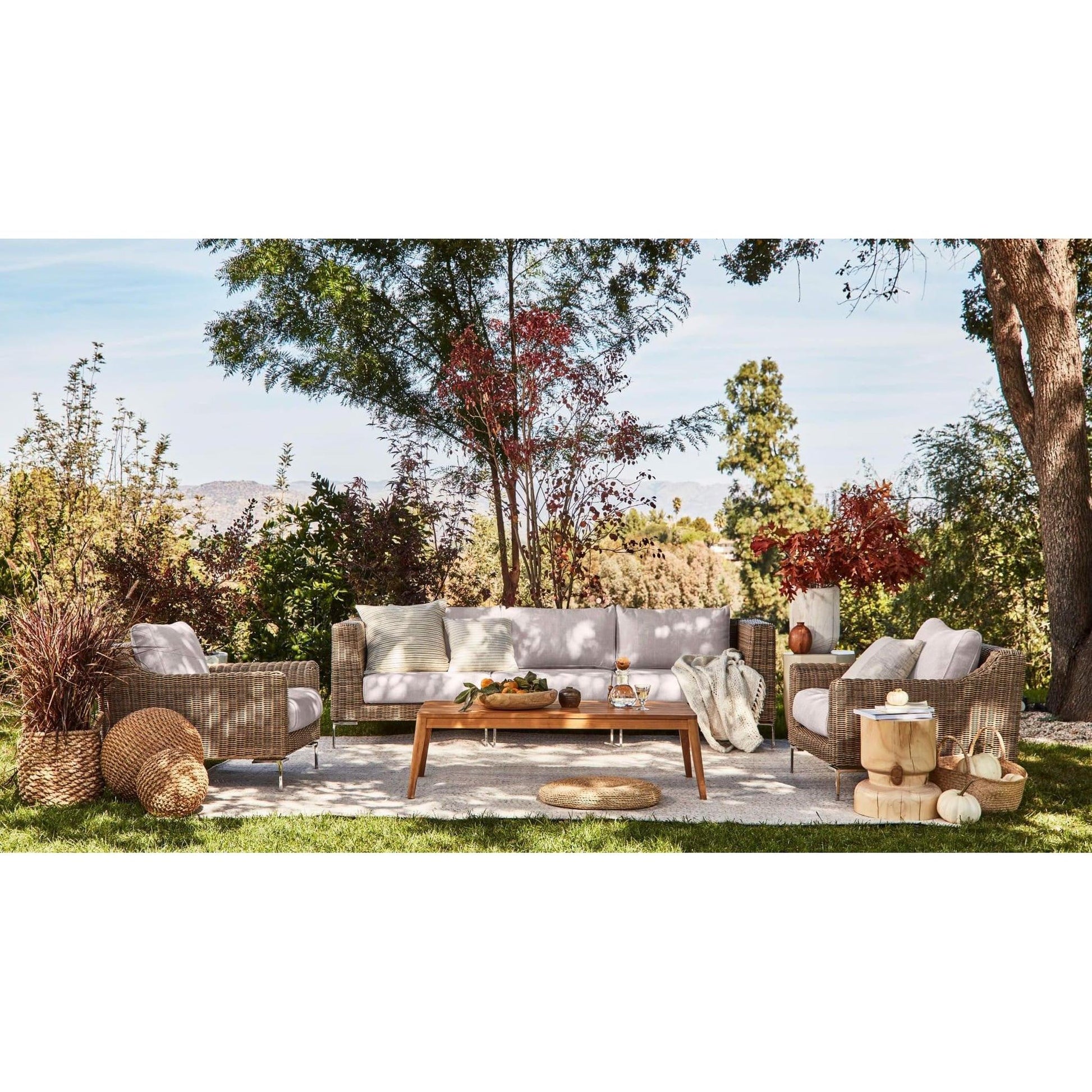 Live Outer 37" Brown Wicker Outdoor Left/Right Corner Chair With Sandstone Gray Cushion