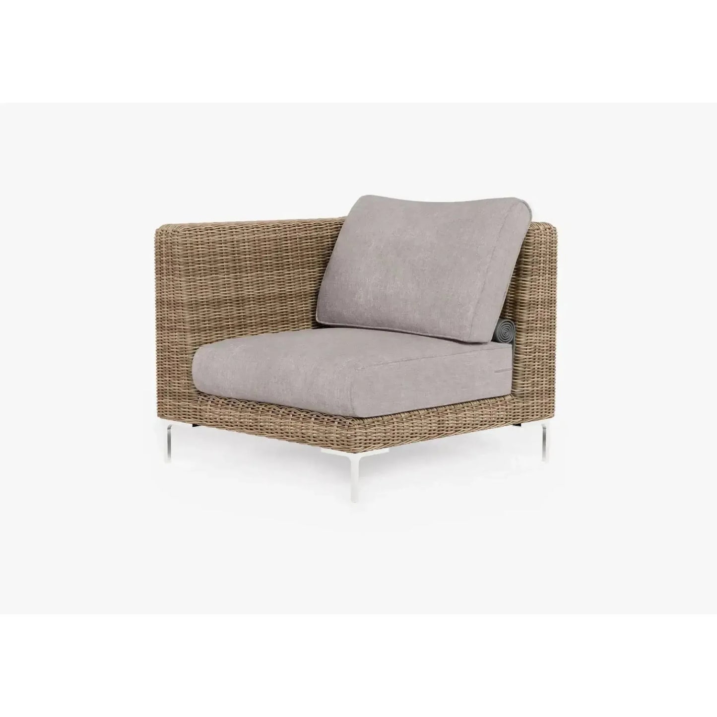 Live Outer 37" Brown Wicker Outdoor Left/Right Corner Chair With Sandstone Gray Cushion