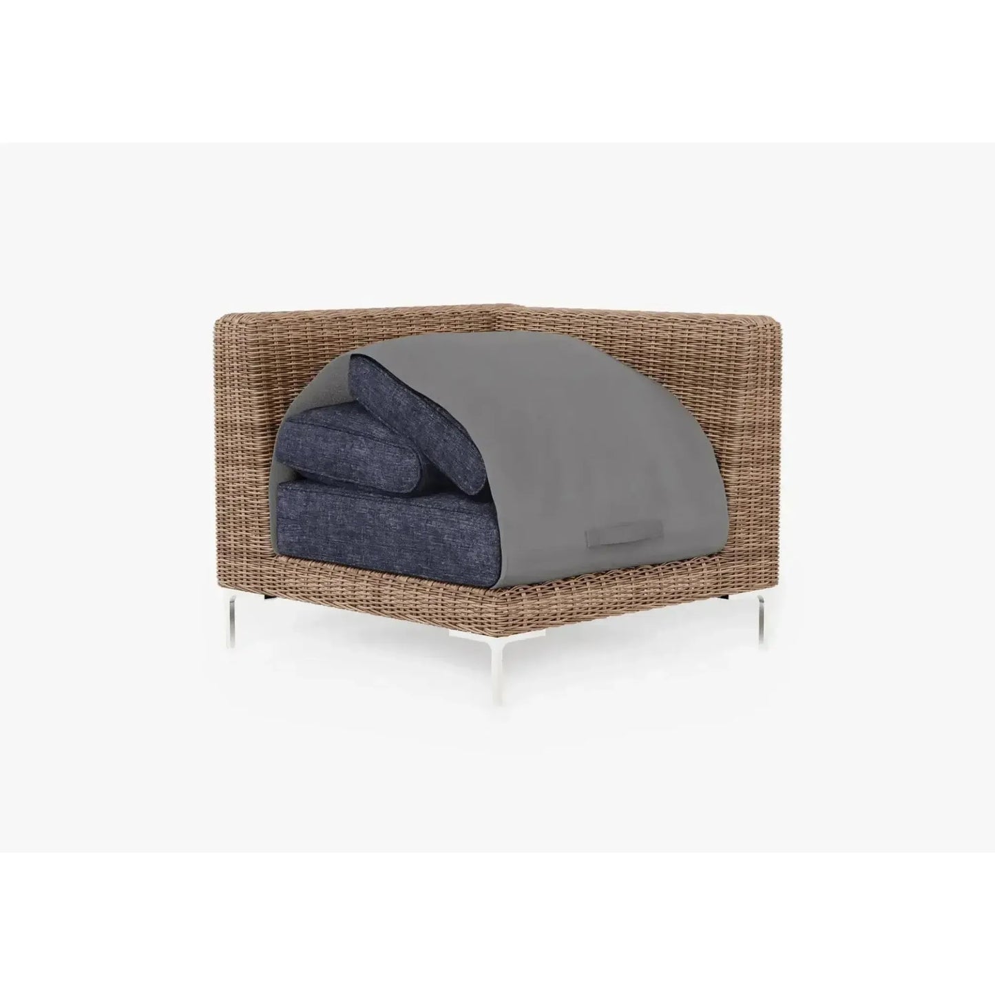 Live Outer 37" Brown Wicker Outdoor Sectional Chair With Deep Sea Navy Cushion