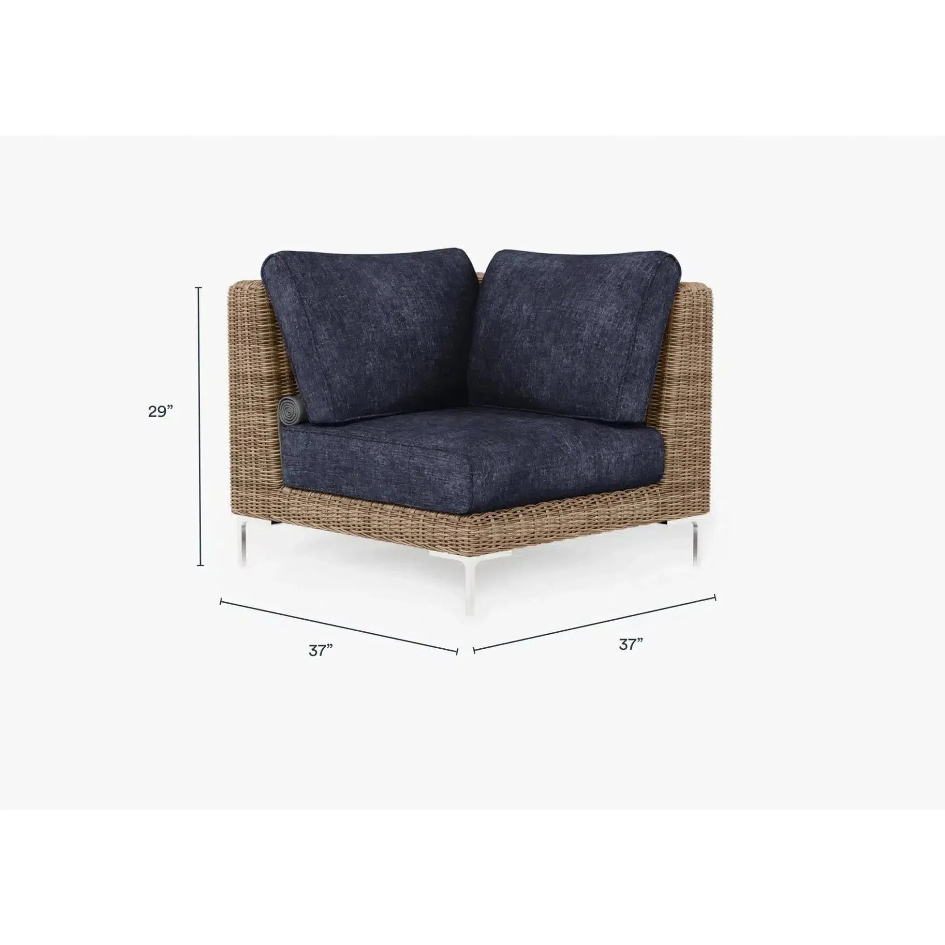 Live Outer 37" Brown Wicker Outdoor Sectional Chair With Deep Sea Navy Cushion