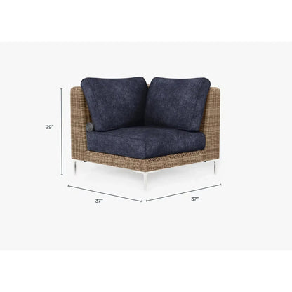 Live Outer 37" Brown Wicker Outdoor Sectional Chair With Deep Sea Navy Cushion