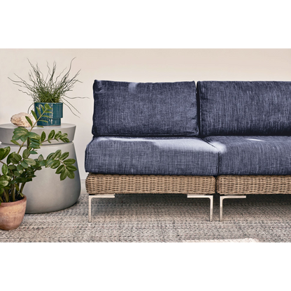 Live Outer 37" Brown Wicker Outdoor Sectional Chair With Deep Sea Navy Cushion