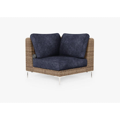 Live Outer 37" Brown Wicker Outdoor Sectional Chair With Deep Sea Navy Cushion