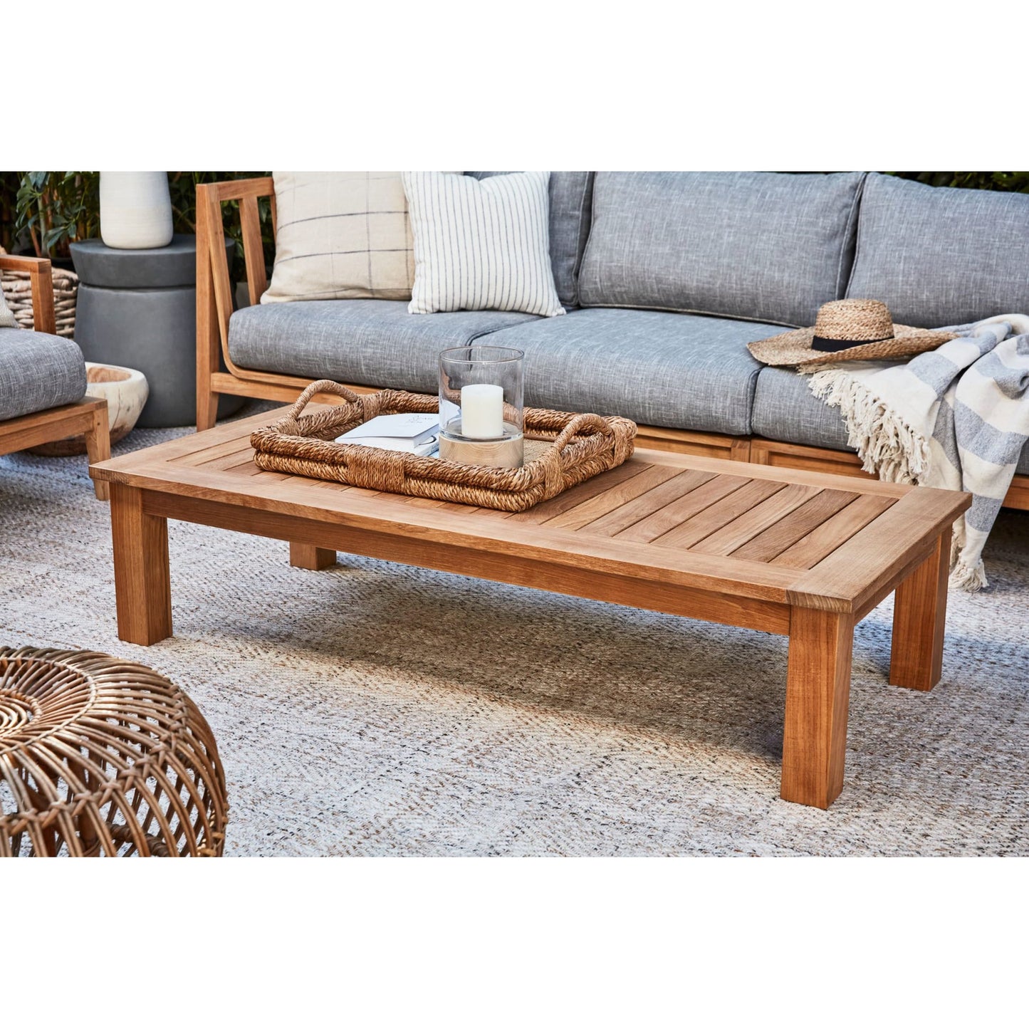 Live Outer 50" x 26" Medium Teak Outdoor Coffee Table - Square Leg