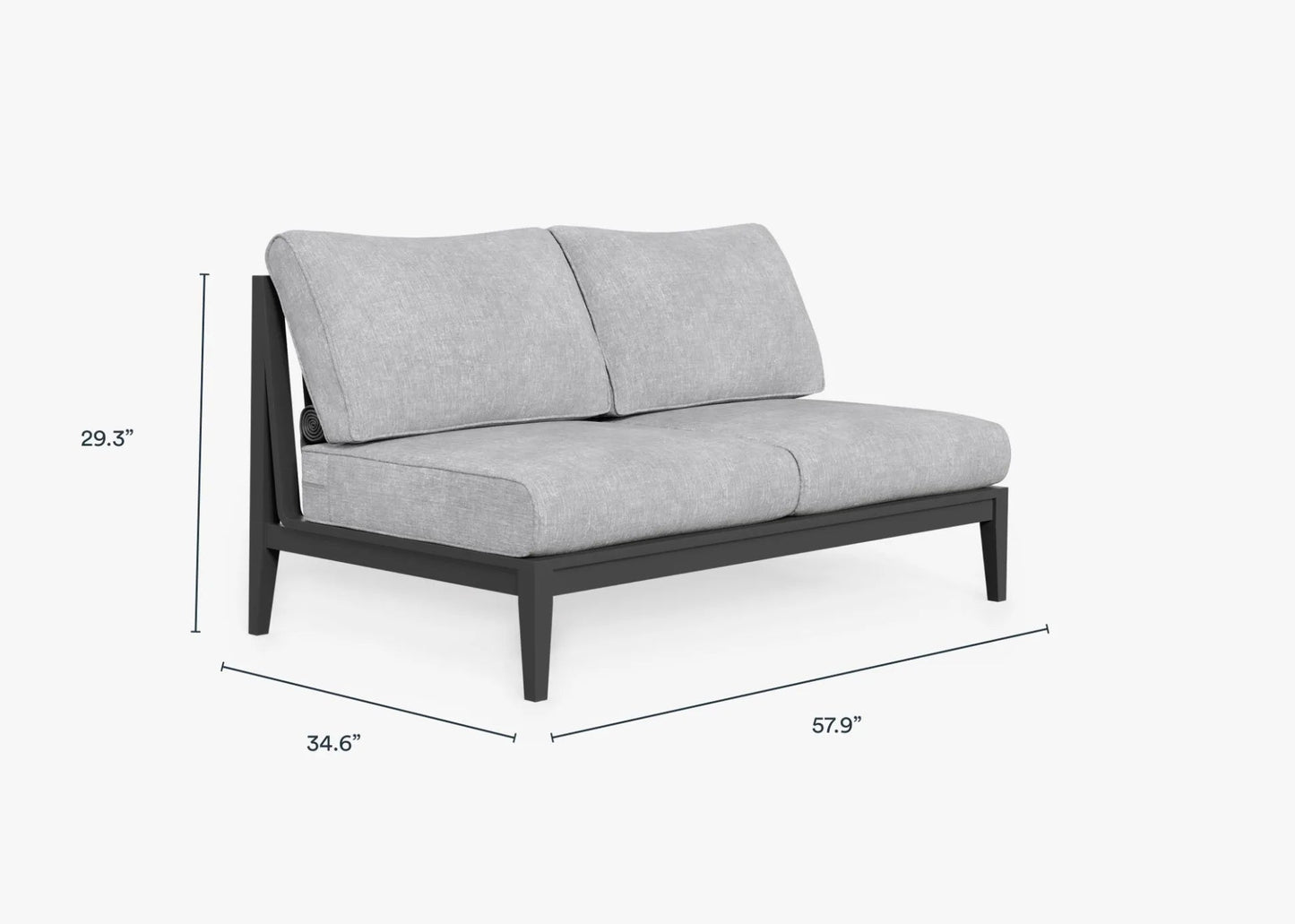 Live Outer 58" Charcoal Aluminum Outdoor Armless Loveseat With Pacific Fog Gray Cushion