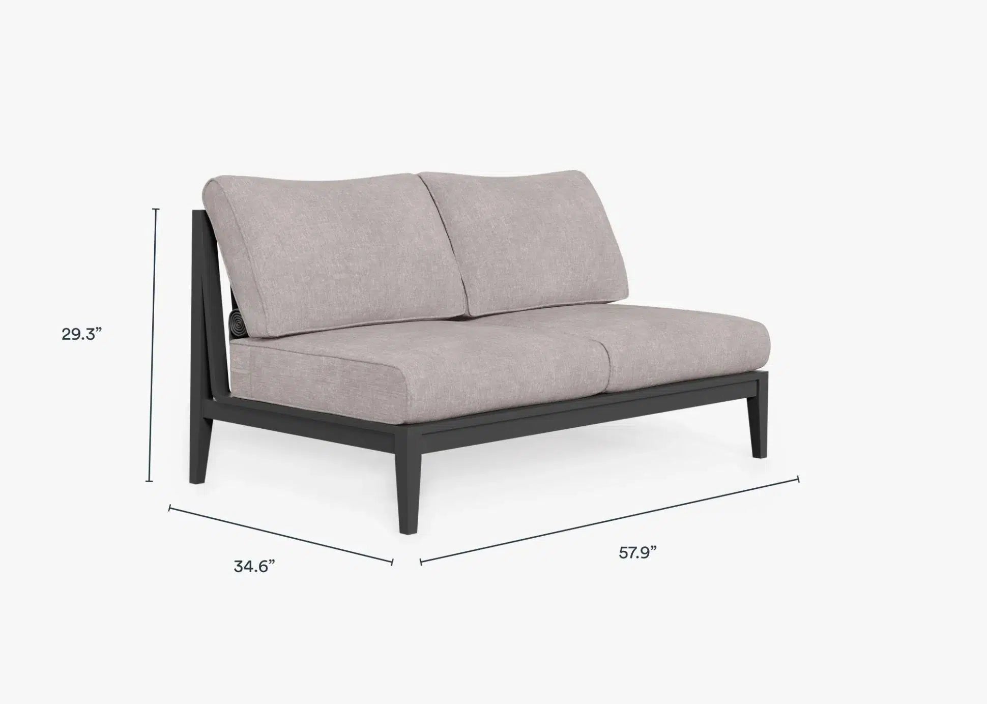 Live Outer 58" Charcoal Aluminum Outdoor Armless Loveseat With Sandstone Gray Cushion