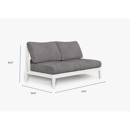 Live Outer 58" White Aluminum Outdoor Armless Loveseat With Dark Pebble Gray Cushion