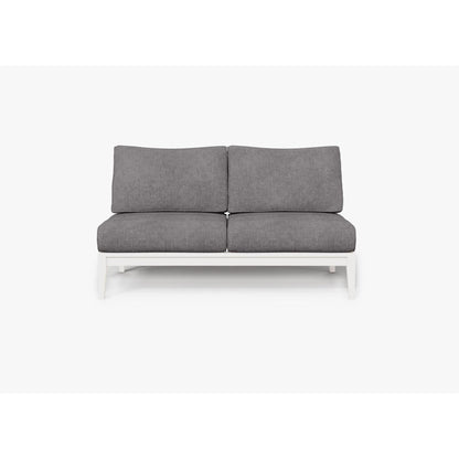 Live Outer 58" White Aluminum Outdoor Armless Loveseat With Dark Pebble Gray Cushion