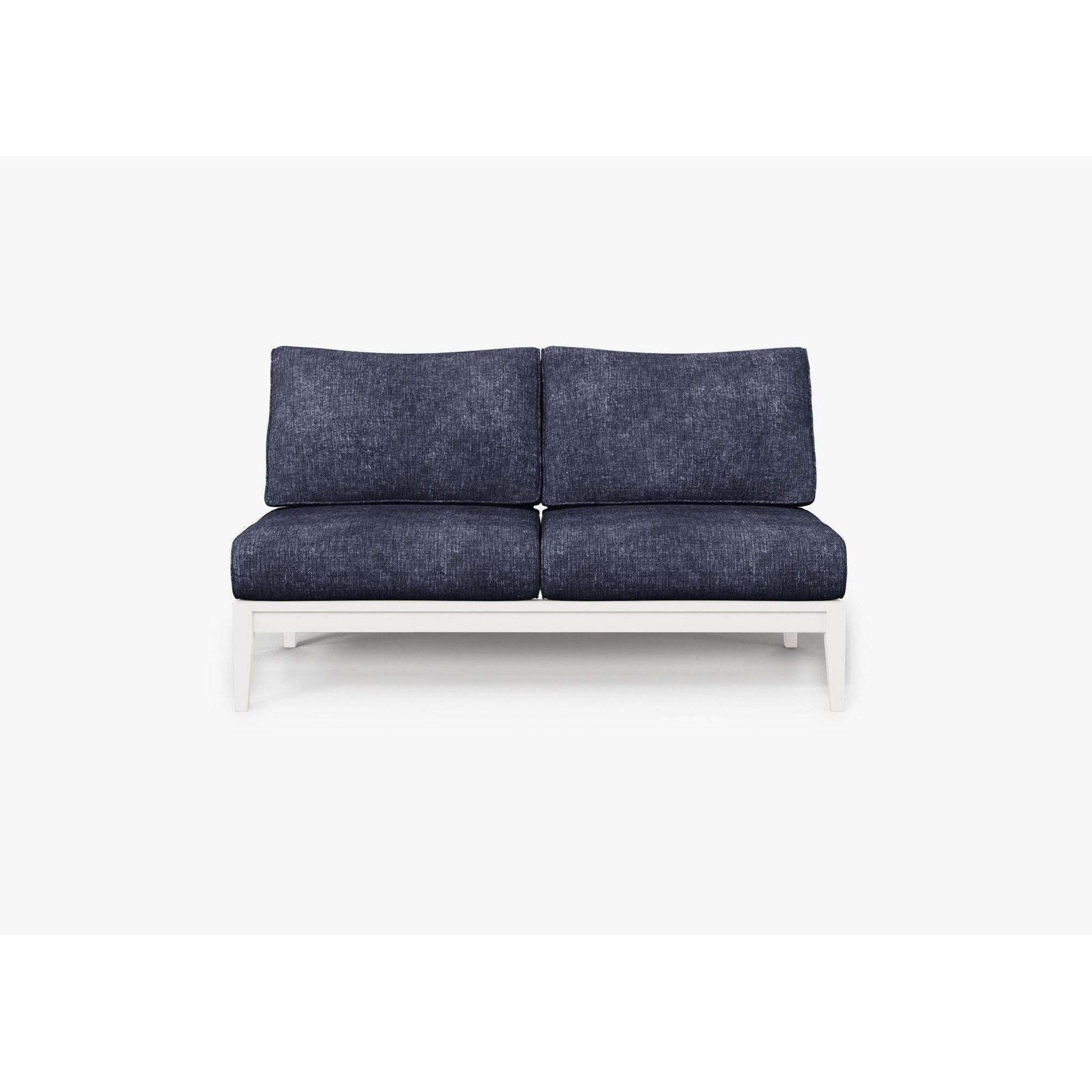 Live Outer 58" White Aluminum Outdoor Armless Loveseat With Deep Sea Navy Cushion