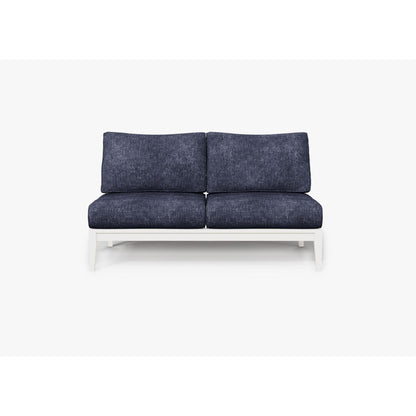 Live Outer 58" White Aluminum Outdoor Armless Loveseat With Deep Sea Navy Cushion