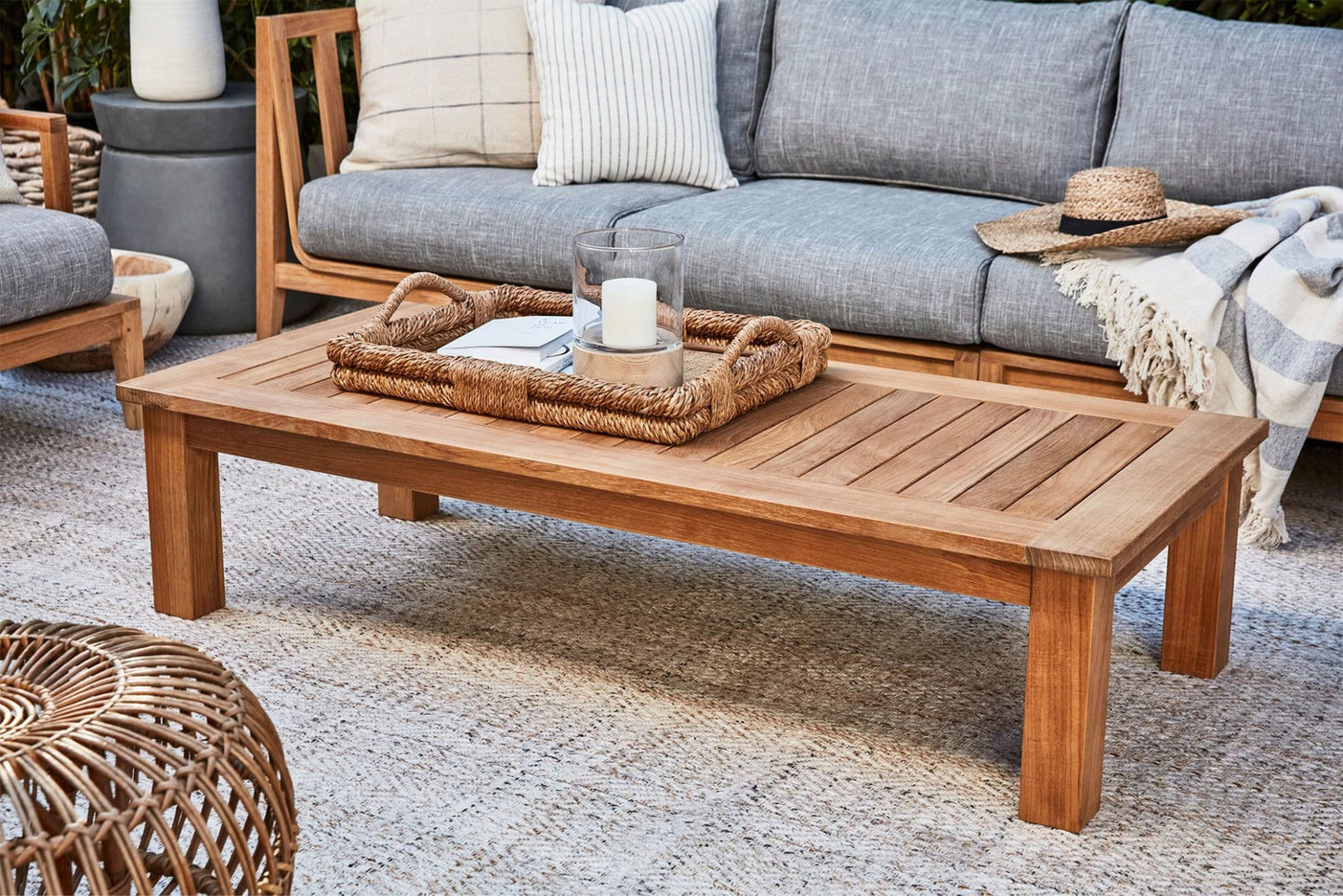 Live Outer 58" x 26" Large Teak Outdoor Coffee Table - Square Leg