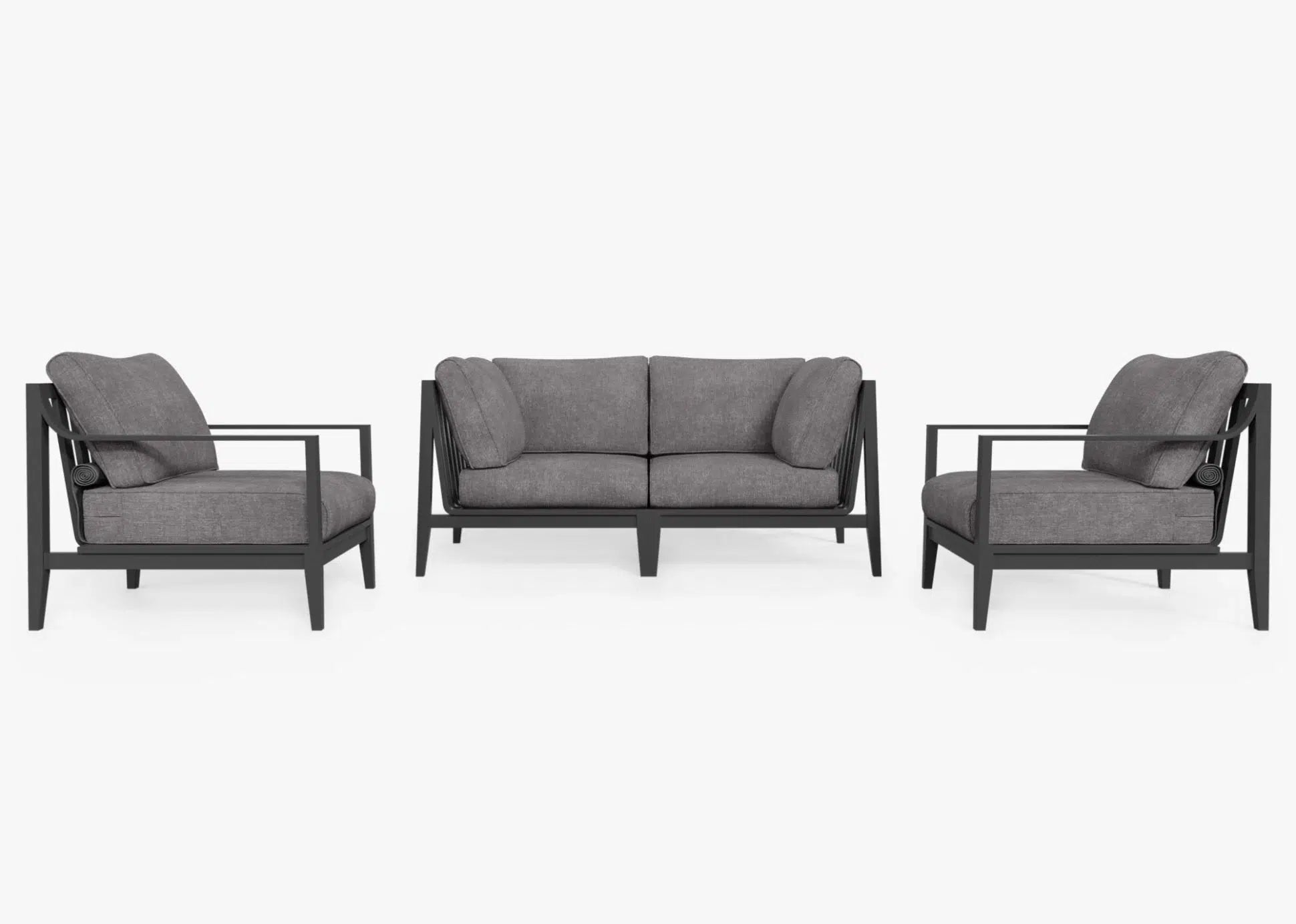 Live Outer 69" Charcoal Aluminum Outdoor Loveseat With Armchairs & Dark Pebble Gray Cushion (4-Seat)
