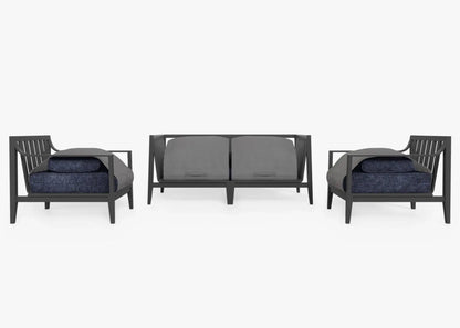 Live Outer 69" Charcoal Aluminum Outdoor Loveseat With Armchairs & Deep Sea Navy Cushion (4-Seat)