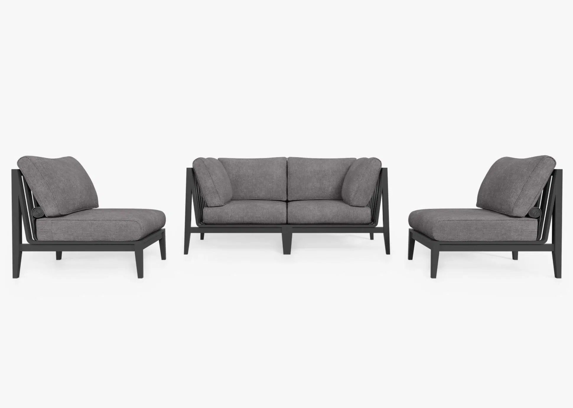 Live Outer 69" Charcoal Aluminum Outdoor Loveseat With Armless Chairs and Dark Pebble Gray Cushion (4-Seat)