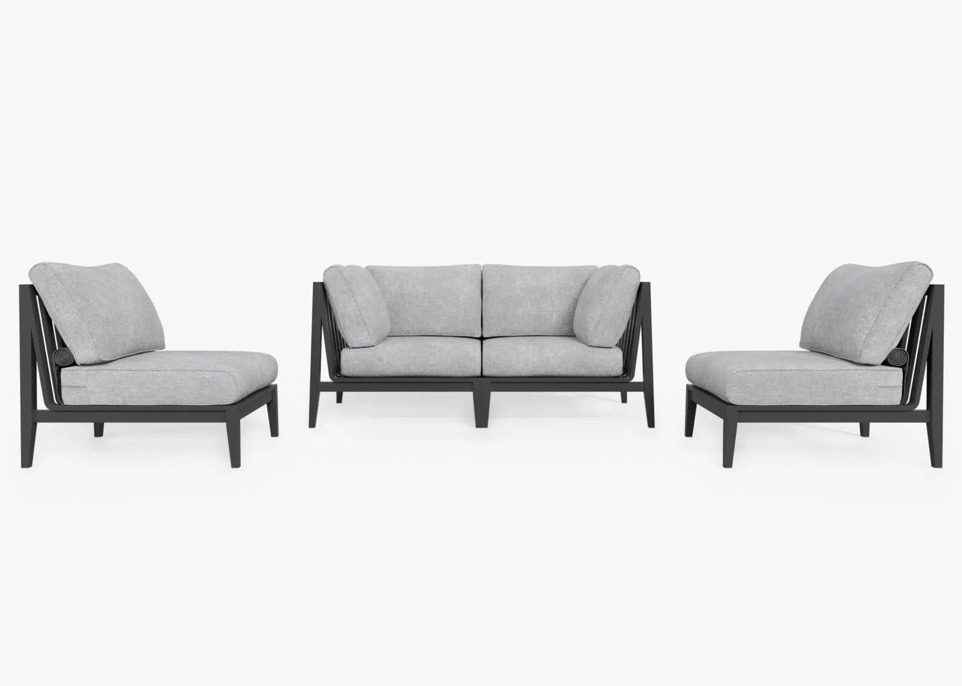 Live Outer 69" Charcoal Aluminum Outdoor Loveseat With Armless Chairs and Pacific Fog Gray Cushion (4-Seat)