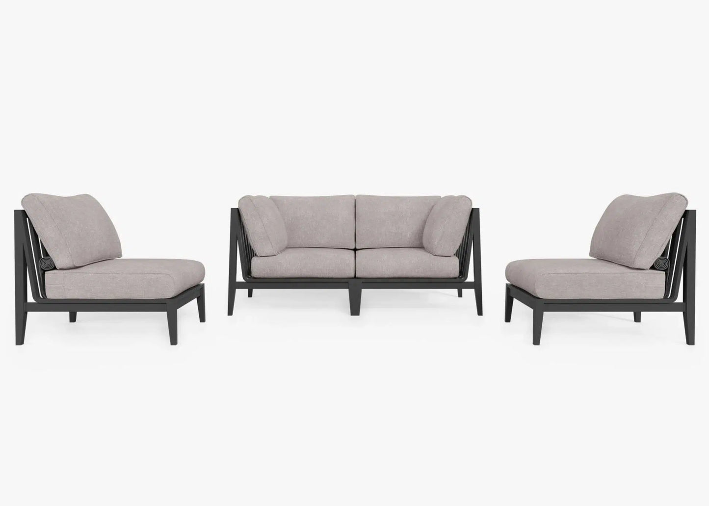 Live Outer 69" Charcoal Aluminum Outdoor Loveseat With Armless Chairs and Sandstone Gray Cushion (4-Seat)