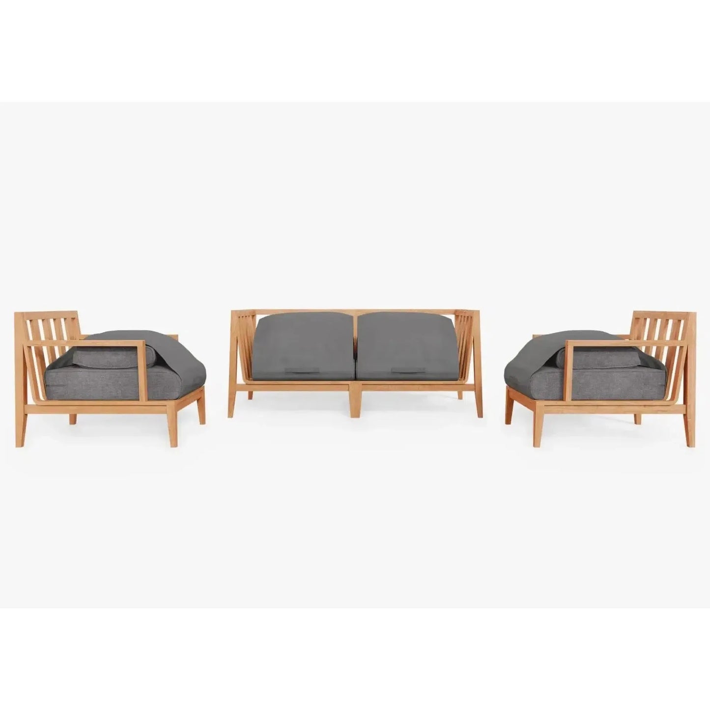 Live Outer 69" Teak Outdoor Loveseat With Armchairs and Dark Pebble Gray Cushion (4-Seat)