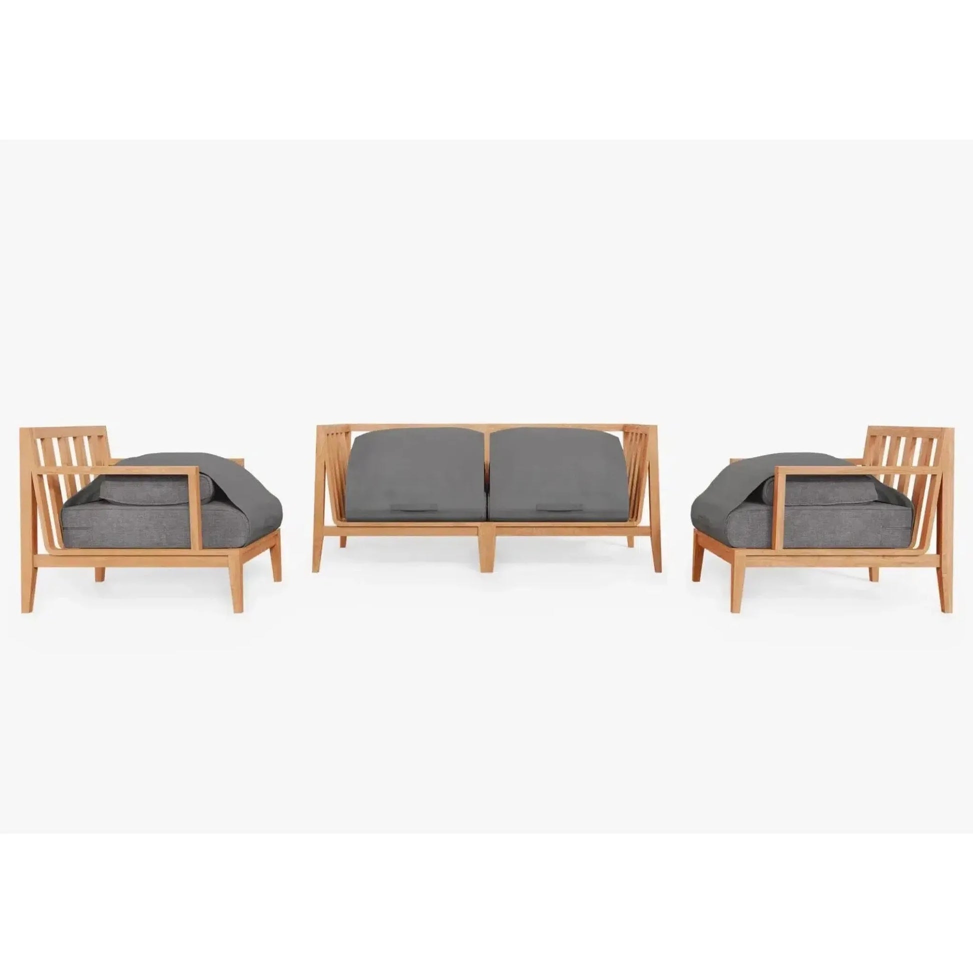 Live Outer 69" Teak Outdoor Loveseat With Armchairs and Dark Pebble Gray Cushion (4-Seat)