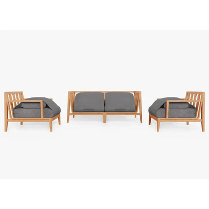 Live Outer 69" Teak Outdoor Loveseat With Armchairs and Dark Pebble Gray Cushion (4-Seat)