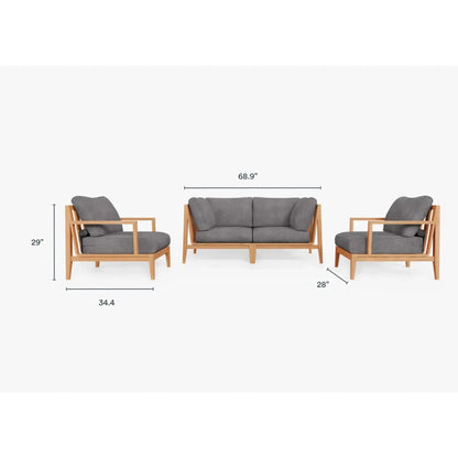 Live Outer 69" Teak Outdoor Loveseat With Armchairs and Dark Pebble Gray Cushion (4-Seat)