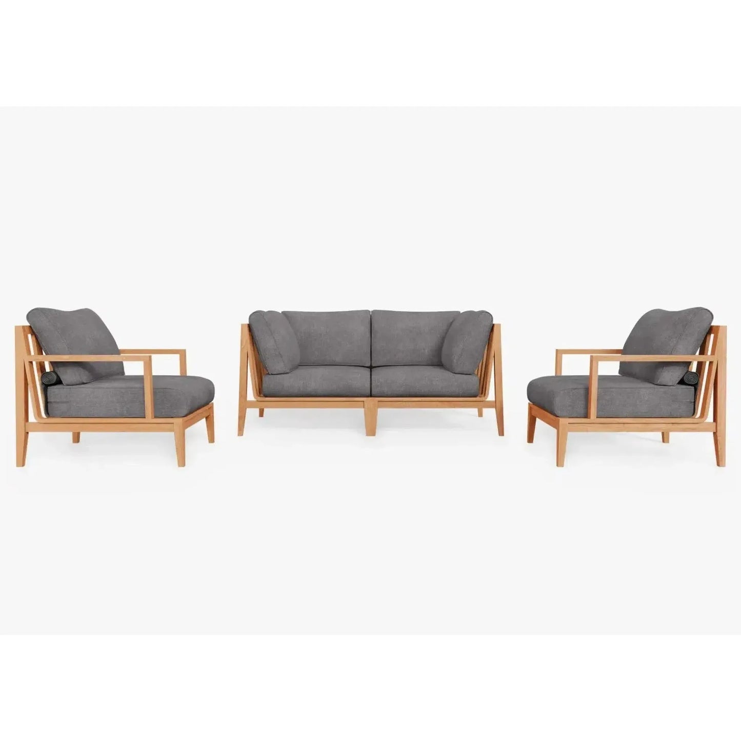 Live Outer 69" Teak Outdoor Loveseat With Armchairs and Dark Pebble Gray Cushion (4-Seat)