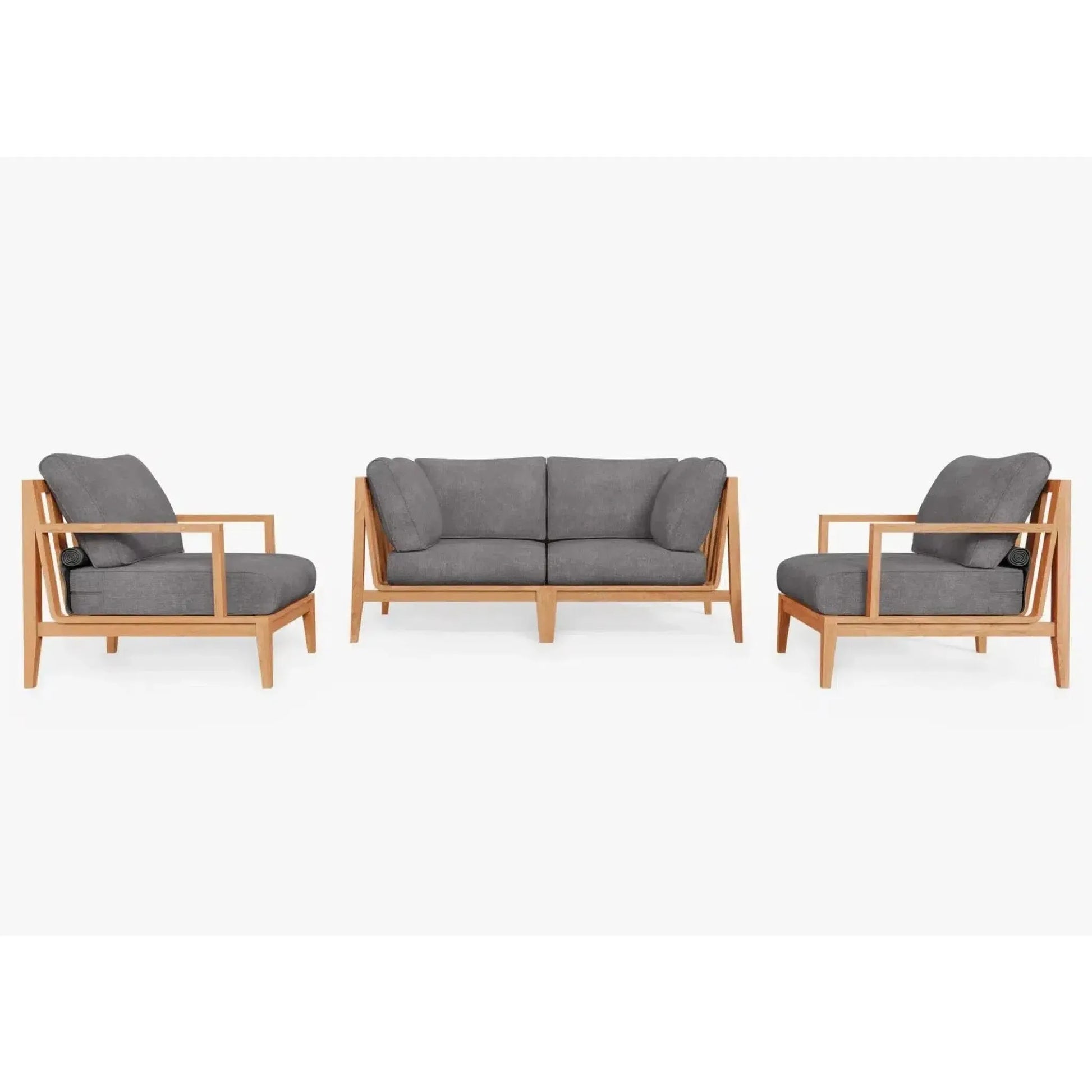 Live Outer 69" Teak Outdoor Loveseat With Armchairs and Dark Pebble Gray Cushion (4-Seat)