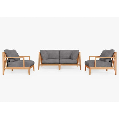 Live Outer 69" Teak Outdoor Loveseat With Armchairs and Dark Pebble Gray Cushion (4-Seat)