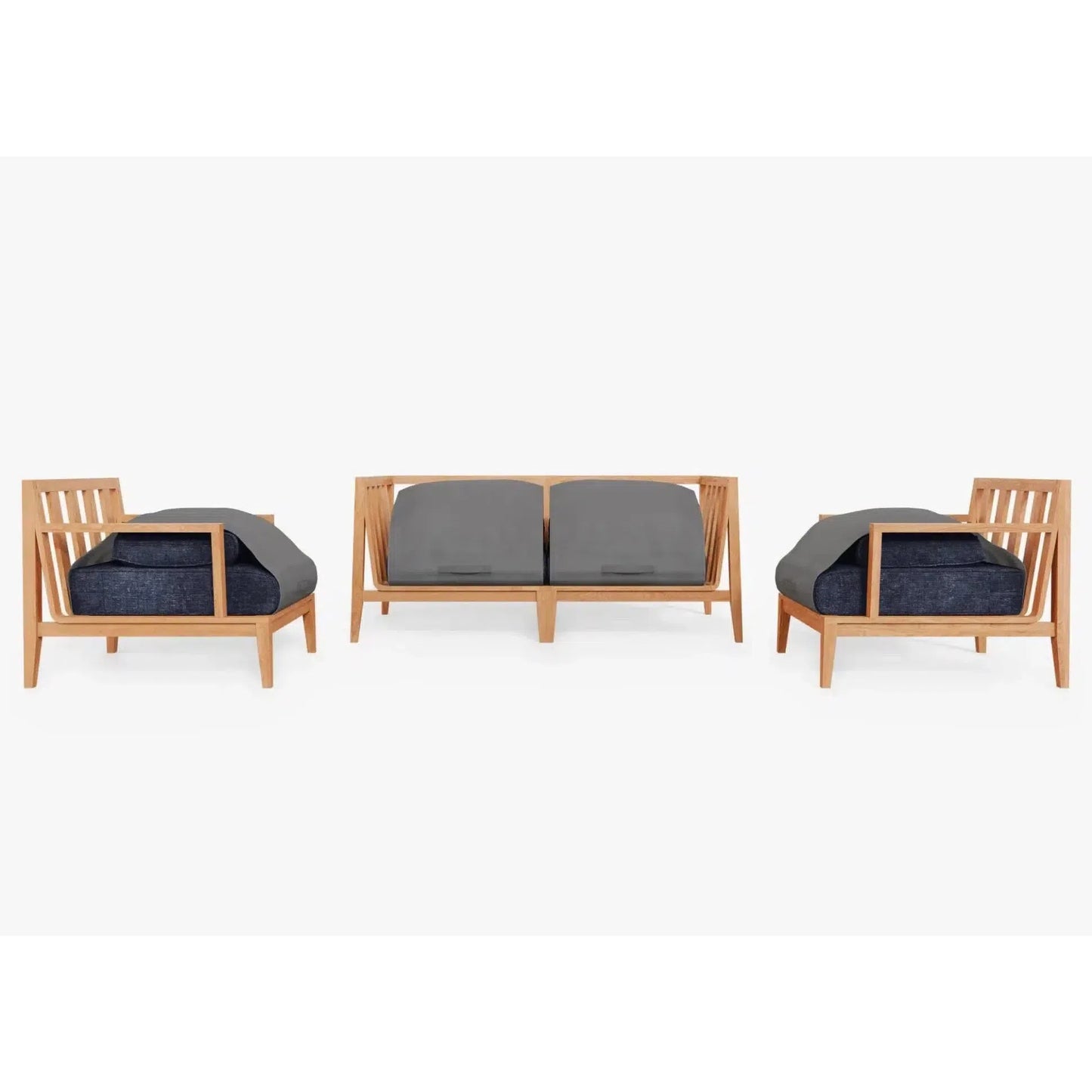 Live Outer 69" Teak Outdoor Loveseat With Armchairs and Deep Sea Navy Cushion (4-Seat)