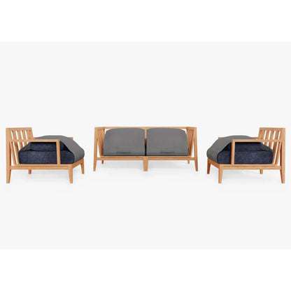 Live Outer 69" Teak Outdoor Loveseat With Armchairs and Deep Sea Navy Cushion (4-Seat)