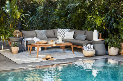 Live Outer 69" Teak Outdoor Loveseat With Armless Chairs and Dark Pebble Gray Cushion (4-Seat)