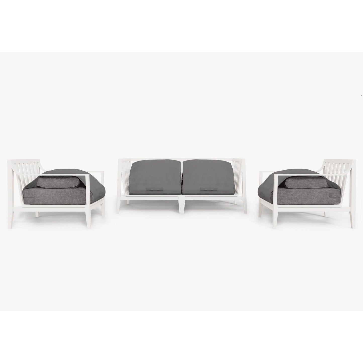 Live Outer 69" White Aluminum Outdoor Loveseat With Armchairs & Dark Pebble Gray Cushion (4-Seat)