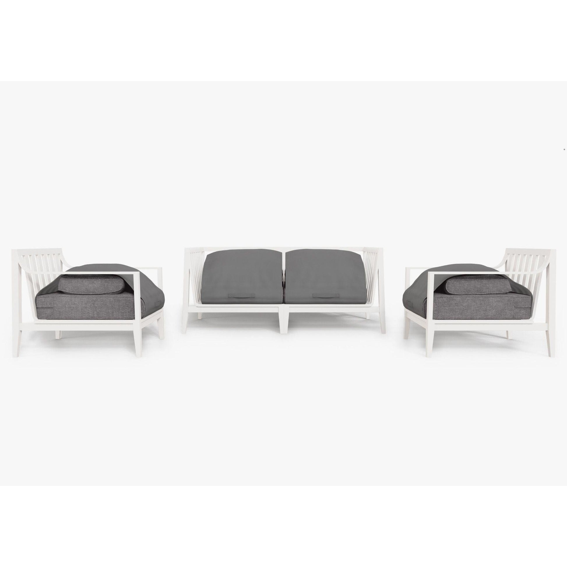Live Outer 69" White Aluminum Outdoor Loveseat With Armchairs & Dark Pebble Gray Cushion (4-Seat)
